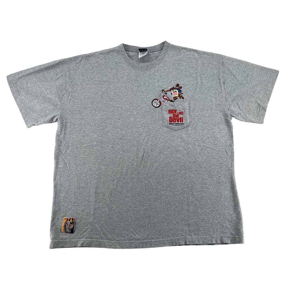 Vintage 2000 Harley Davidson Taz Pocket Tee Warner Bros Gray XXL